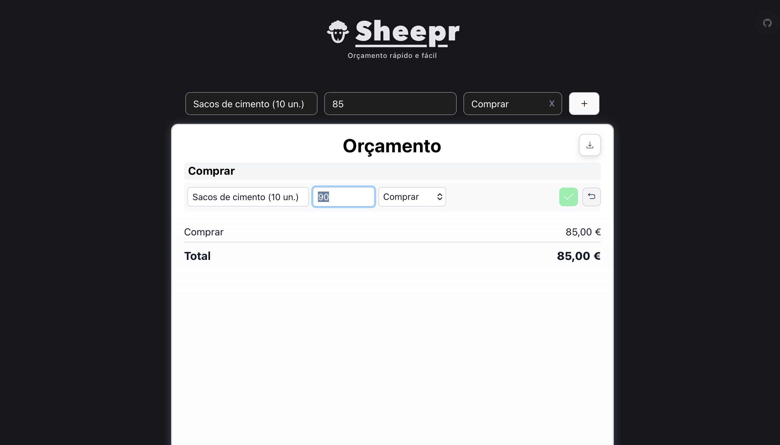 Edição do valor de um item já adicionado